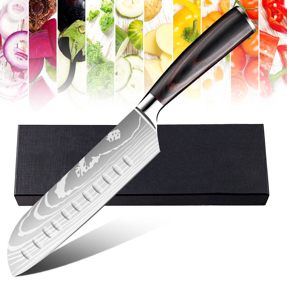 MDHAND Santokumesser 18 cm aus High-Carbon-Edelstahl, ergonomisches Küchenmesser mit Pakkaholzgriff