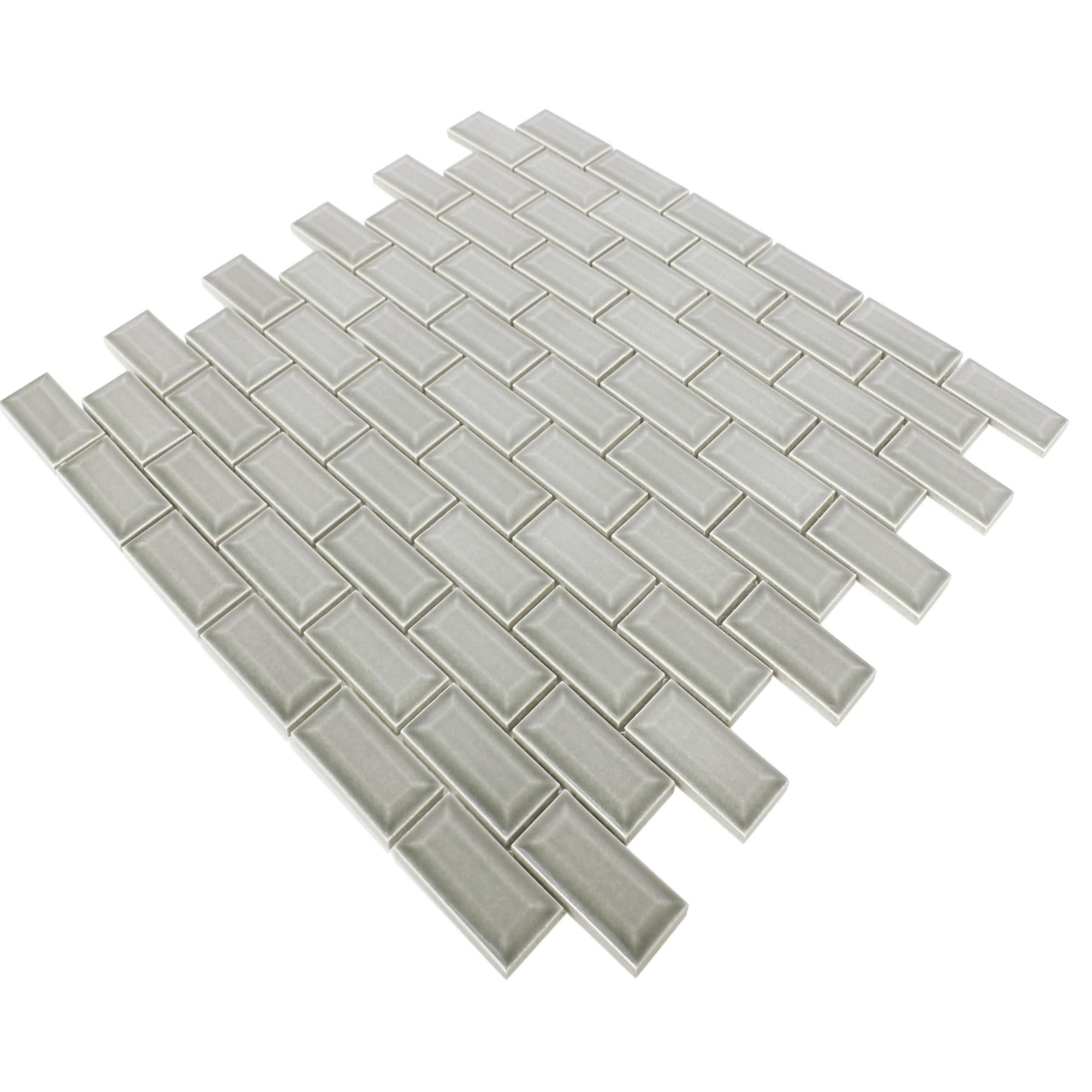 Mosafil Mosaikfliesen Mosaikfliesen Metro Keramik Picton Facette, Keramik 30.000x30.000, grau, Verlegefertig auf ein Netz geklebt - Frostsicher - Wasserfest