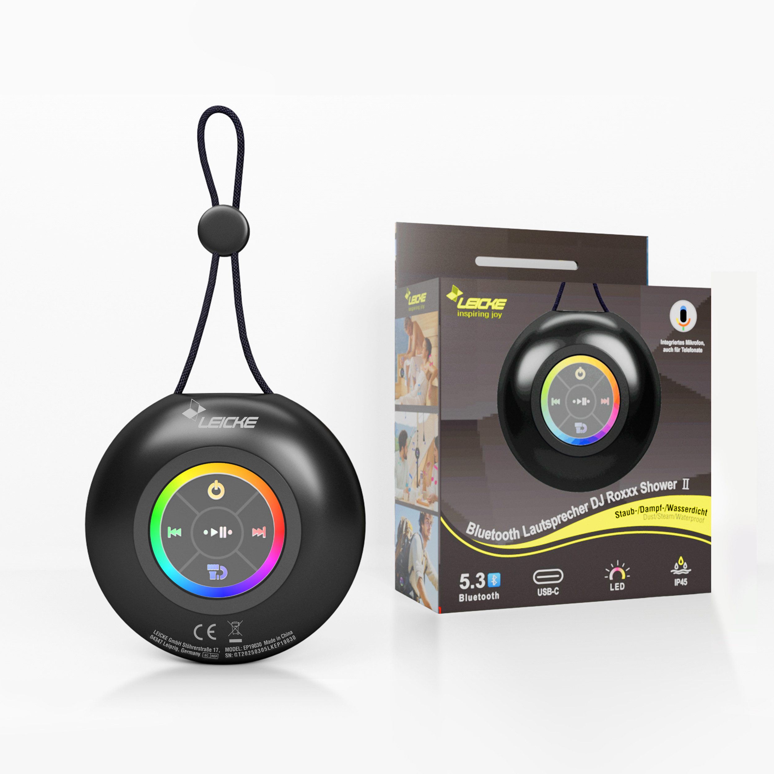 Leicke LEICKE DJ Roxxx Shower II, Tragbare Duschlautsprecher Bluetooth-Lautsprecher