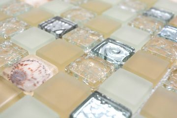 Mosani Mosaikfliesen Muschelmosaik Mosaikfliesen weiss matt beige silber Glasmosaik
