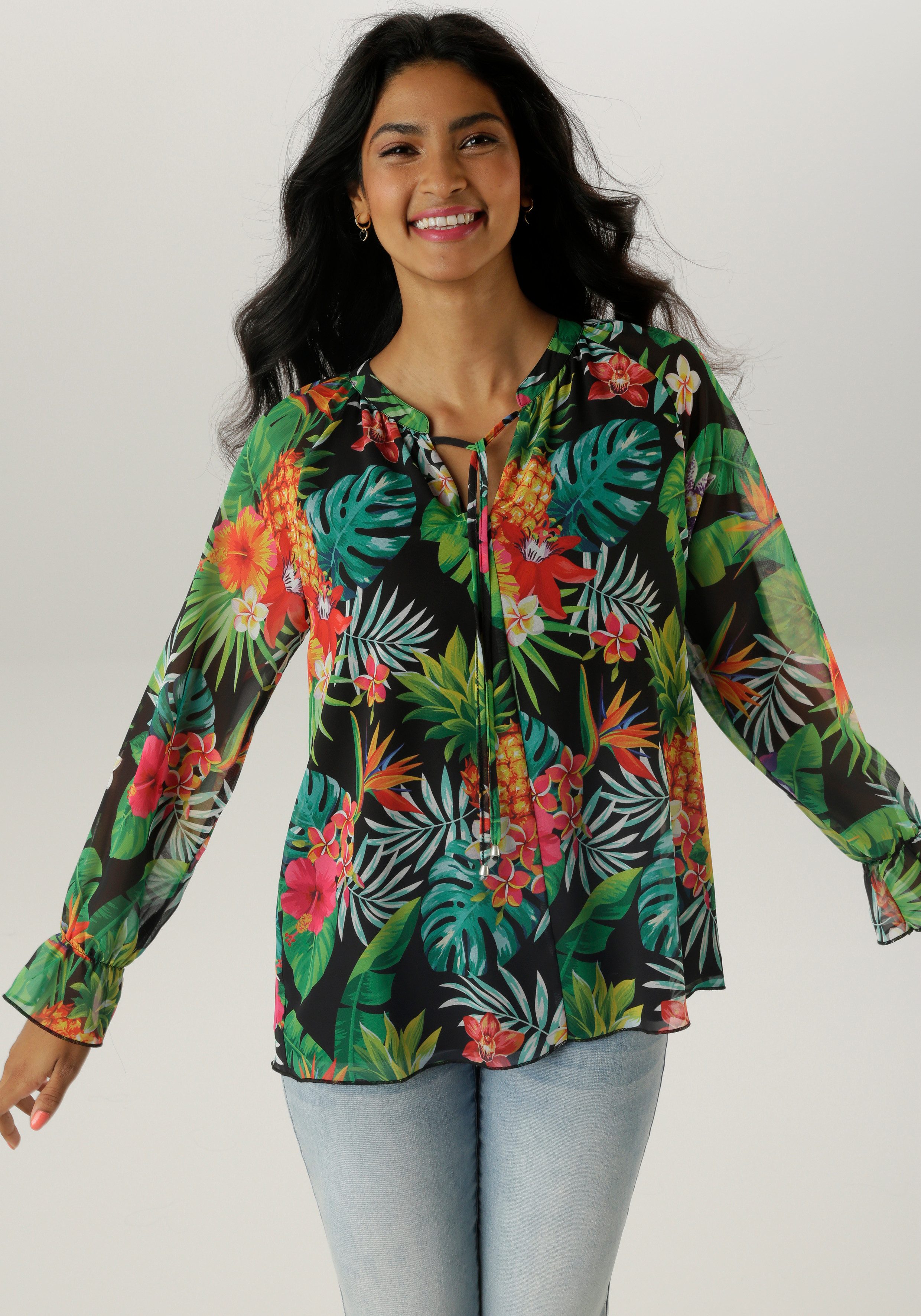 Aniston SELECTED Schlupfbluse mit blickdichtem Jerseyfutter günstig online kaufen