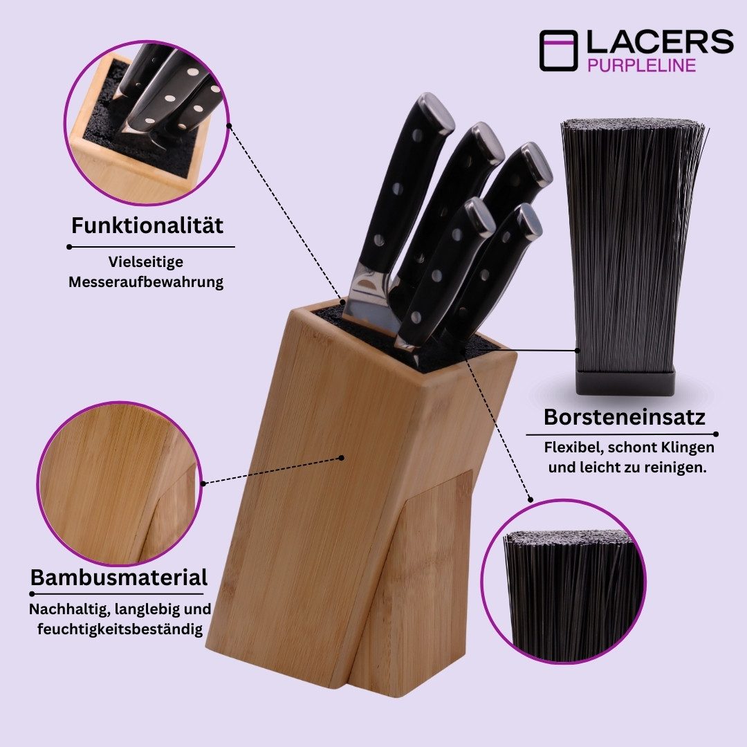 Lacers Messerblock Lacers PurpleLine Bambus mit Borsteneinsatz OHNE MESSER - Universal (1tlg), leicht zu säubern, aus Bambus, modern