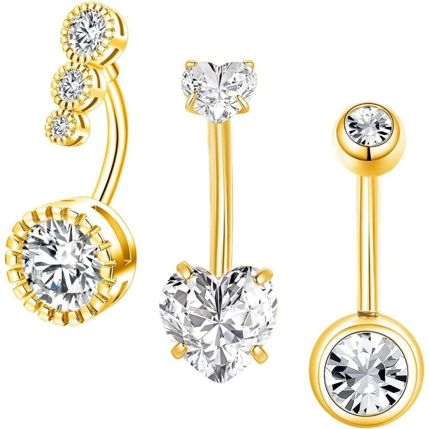 Bauchnabelpiercing 3er Bauchnabelpiercing Set 14 Gauge Chirurgenstahl Zirkonia 12mm