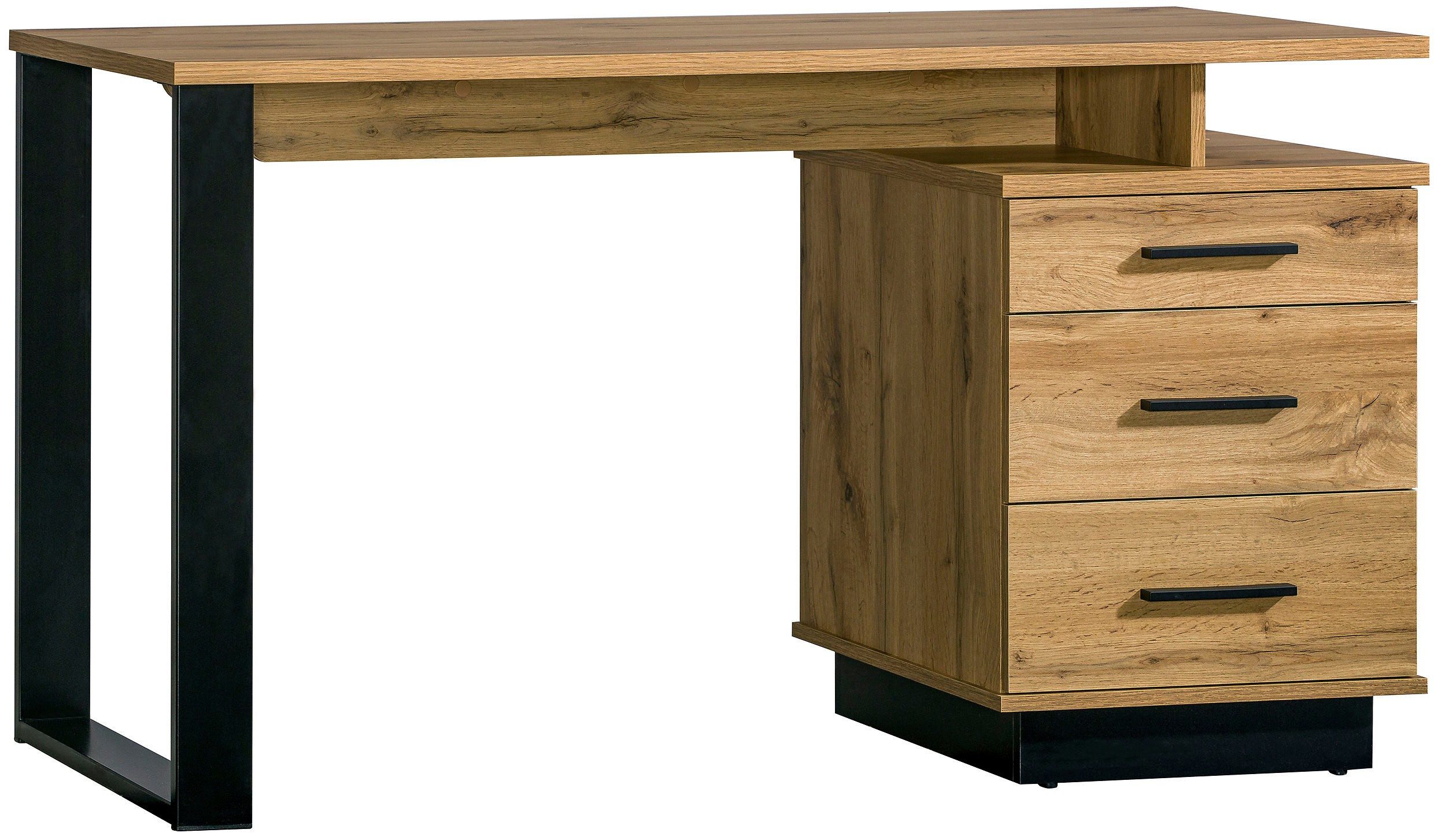 Masseno Schreibtisch KIMA 135 x 74,9 cm mit 3 Schubladen Eiche Wotan