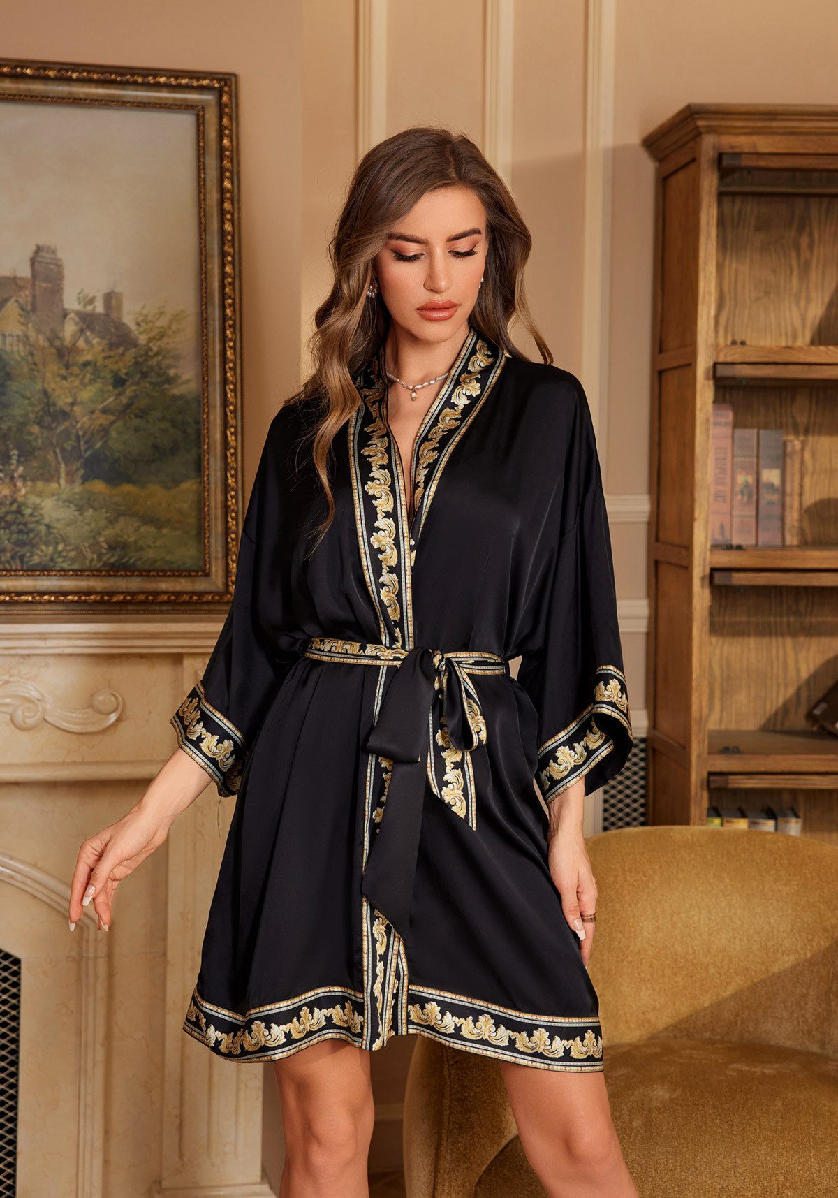 Vivi Idee Morgenmantel Kimono Bademantel, Nachthemd, Schlafmantel, satin Ei günstig online kaufen