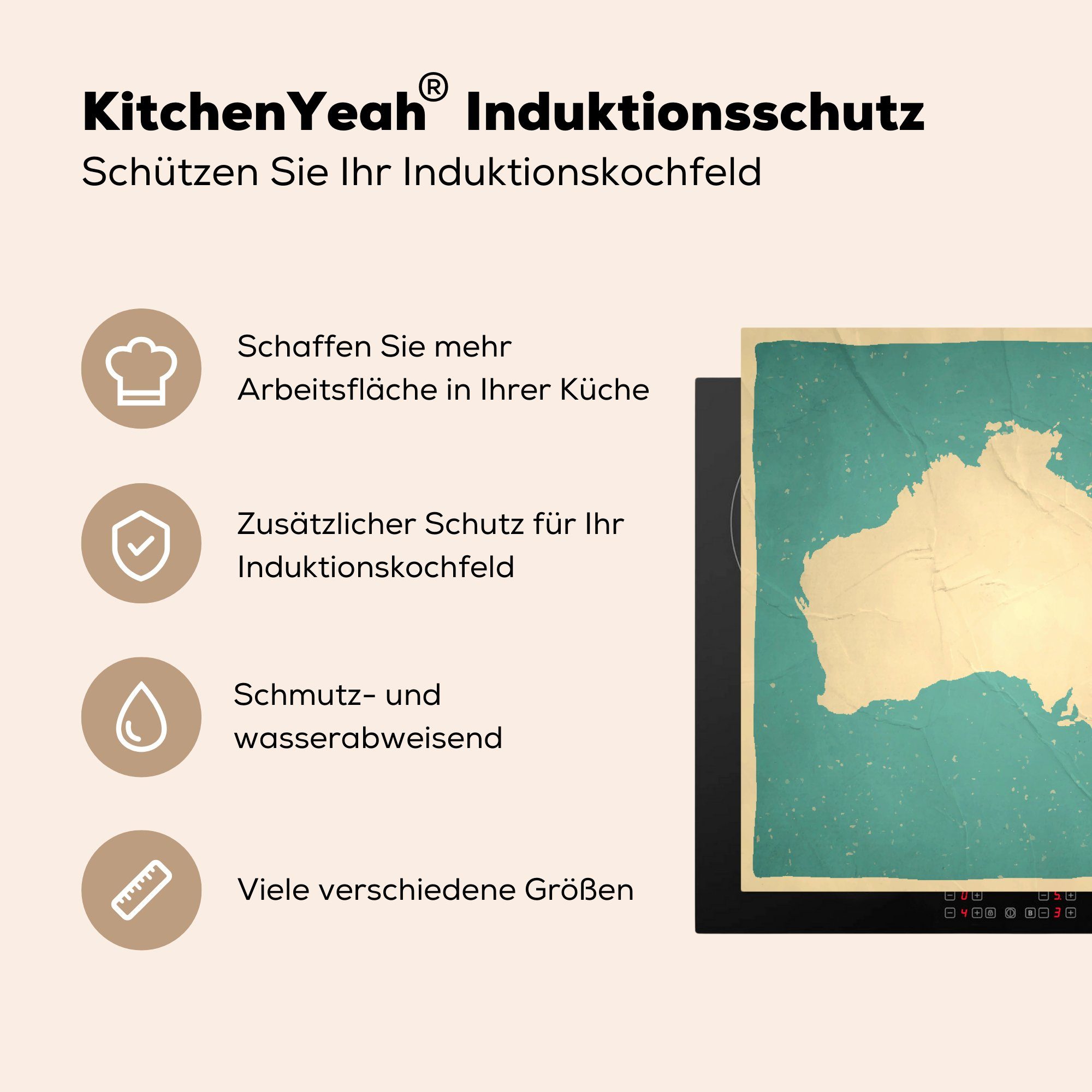MuchoWow Herdblende-/Abdeckplatte Eine Illustration einer Arbeitsplatte cm, für küche 78x78 tlg), Karte von Canberra, (1 Australien Vinyl, Ceranfeldabdeckung, und