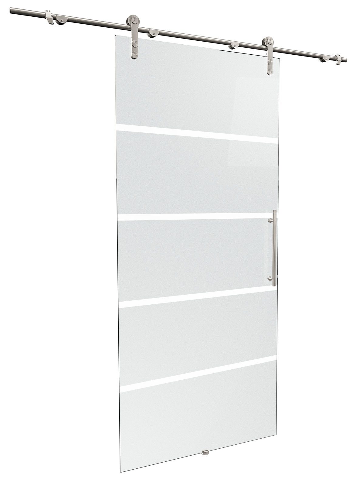 inova wohnen Glasschiebetür Blockstreifen 90 x 208 cm, Komplett Set offene Laufschiene Edelstahl