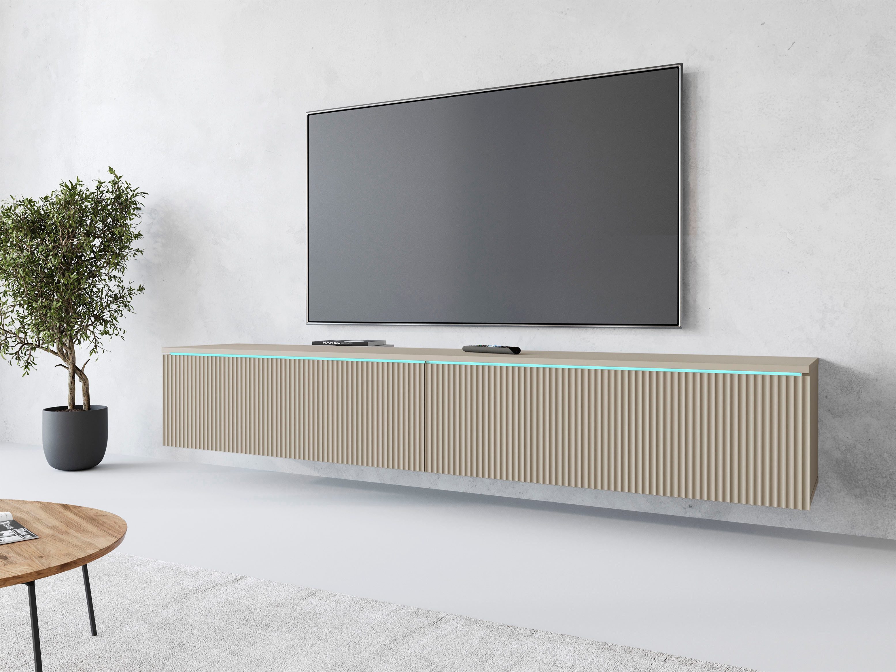 Home affaire Lowboard Vera, wahlweise mit oder ohne Beleuchtung, gefräste MDF Front mit 3D Effekt, stehend und hängend montierbar