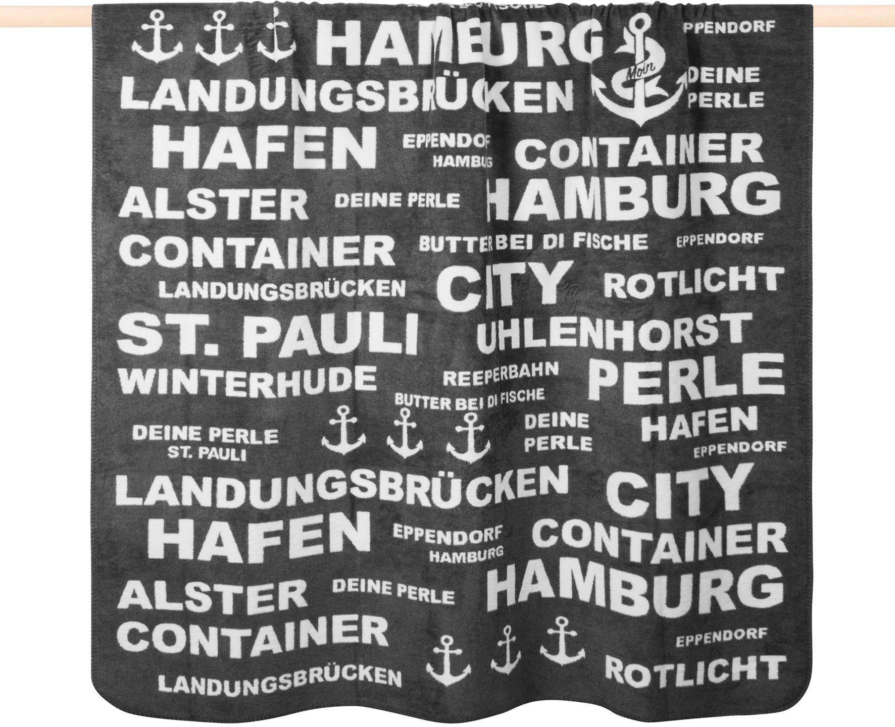 Wohndecke TYPO HAMBURG, PAD, Made in Europe, Wendefunktion, mit Schriftzug, 150x200 cm