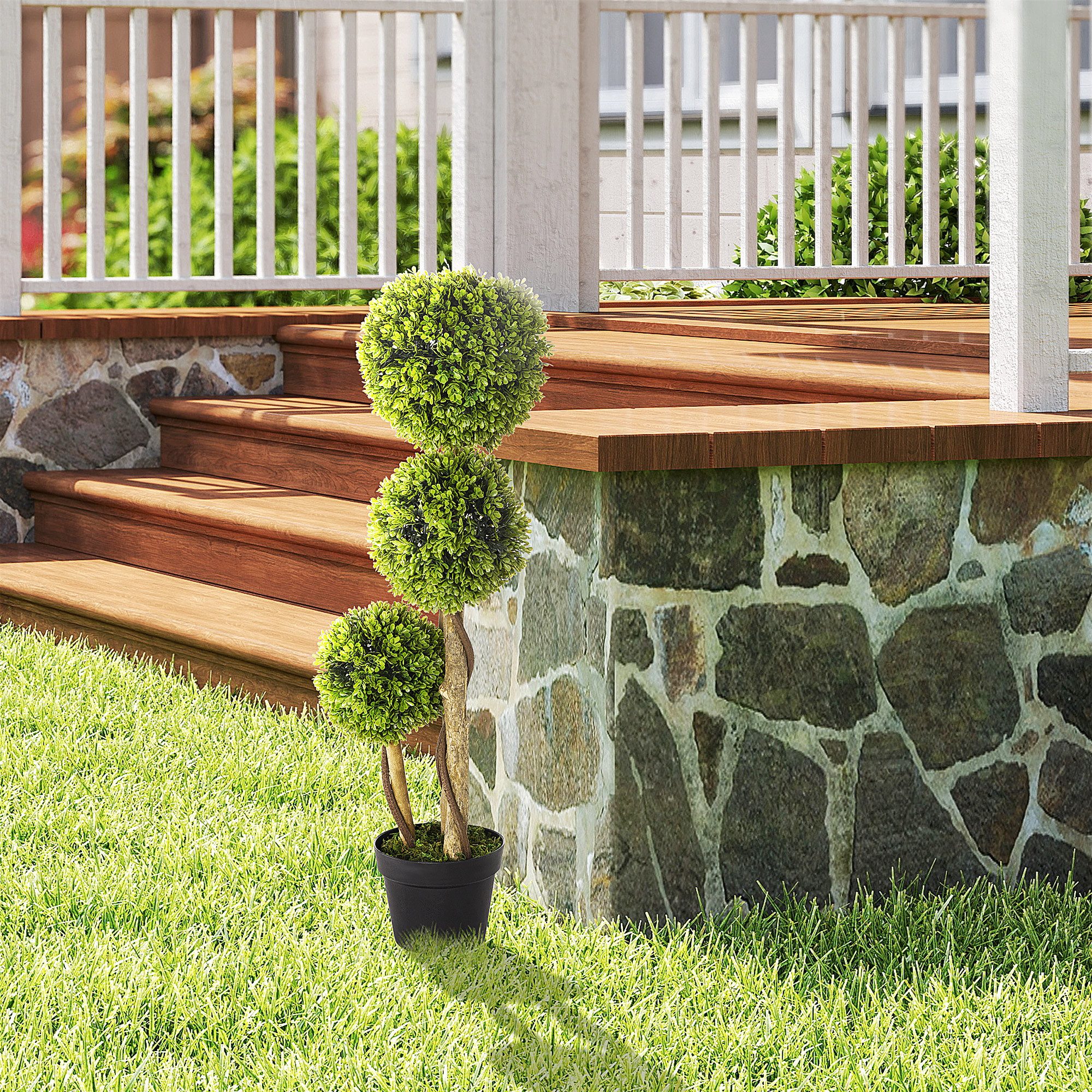 Kunstpflanze Kunstbaum mit UV-Schutz, Buchsbaum, HOMCOM, Höhe 90 cm, Grün 1 günstig online kaufen