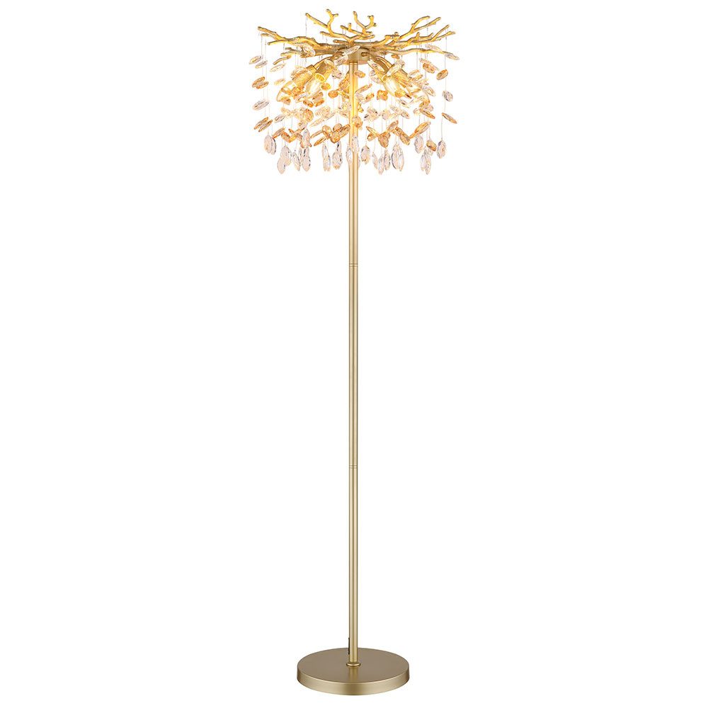 GLOBO LIGHTING LED Stehlampe, Leuchtmittel inklusive, Warmweiß, LED Stehleuchte Standlampe Metall Kristall Gold Flexibler Arm Warmweiß