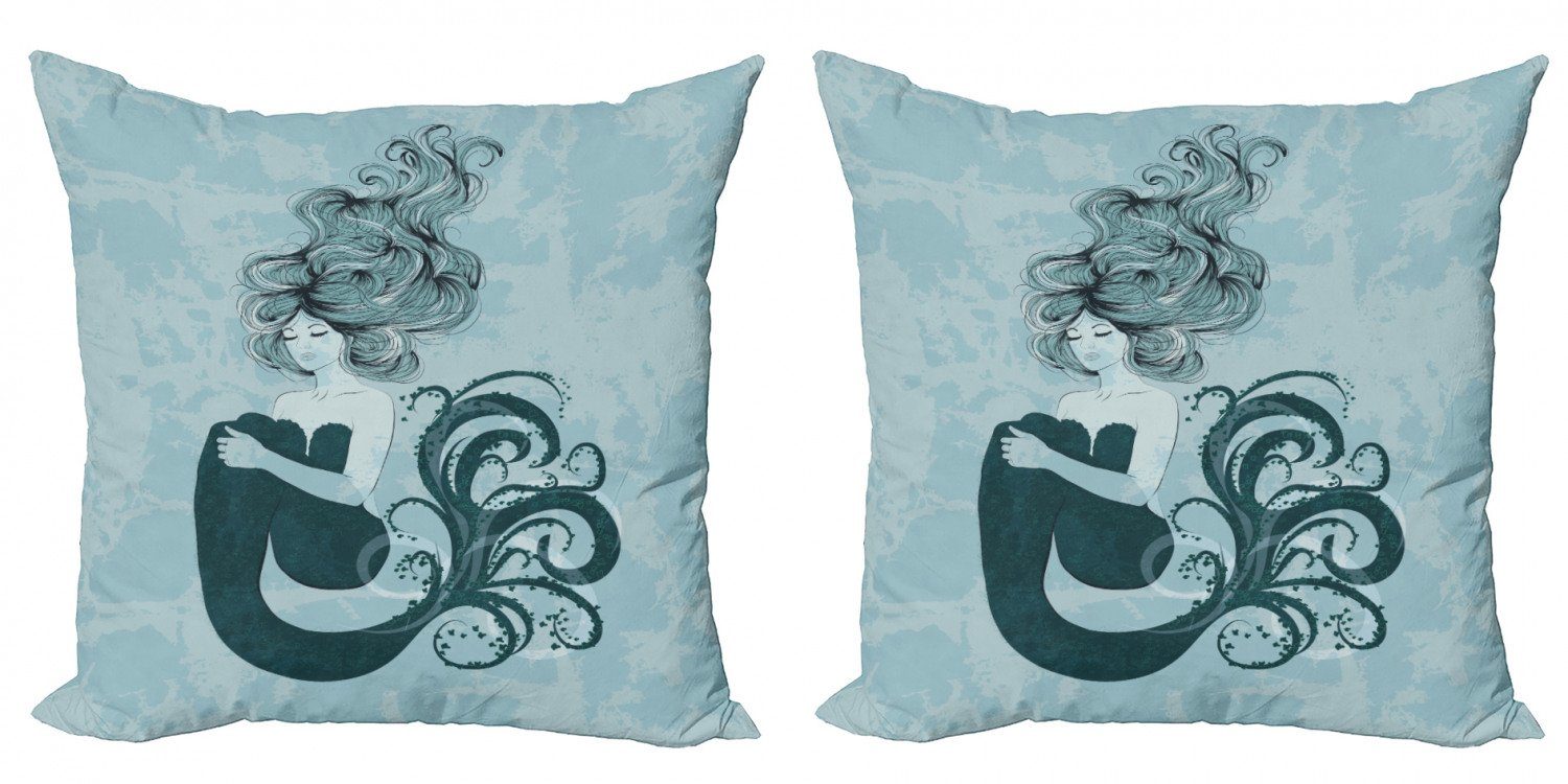 Kissenbezüge Modern Accent Doppelseitiger Digitaldruck, Abakuhaus (2 Stück), Dunkelblau Sleeping Mermaid