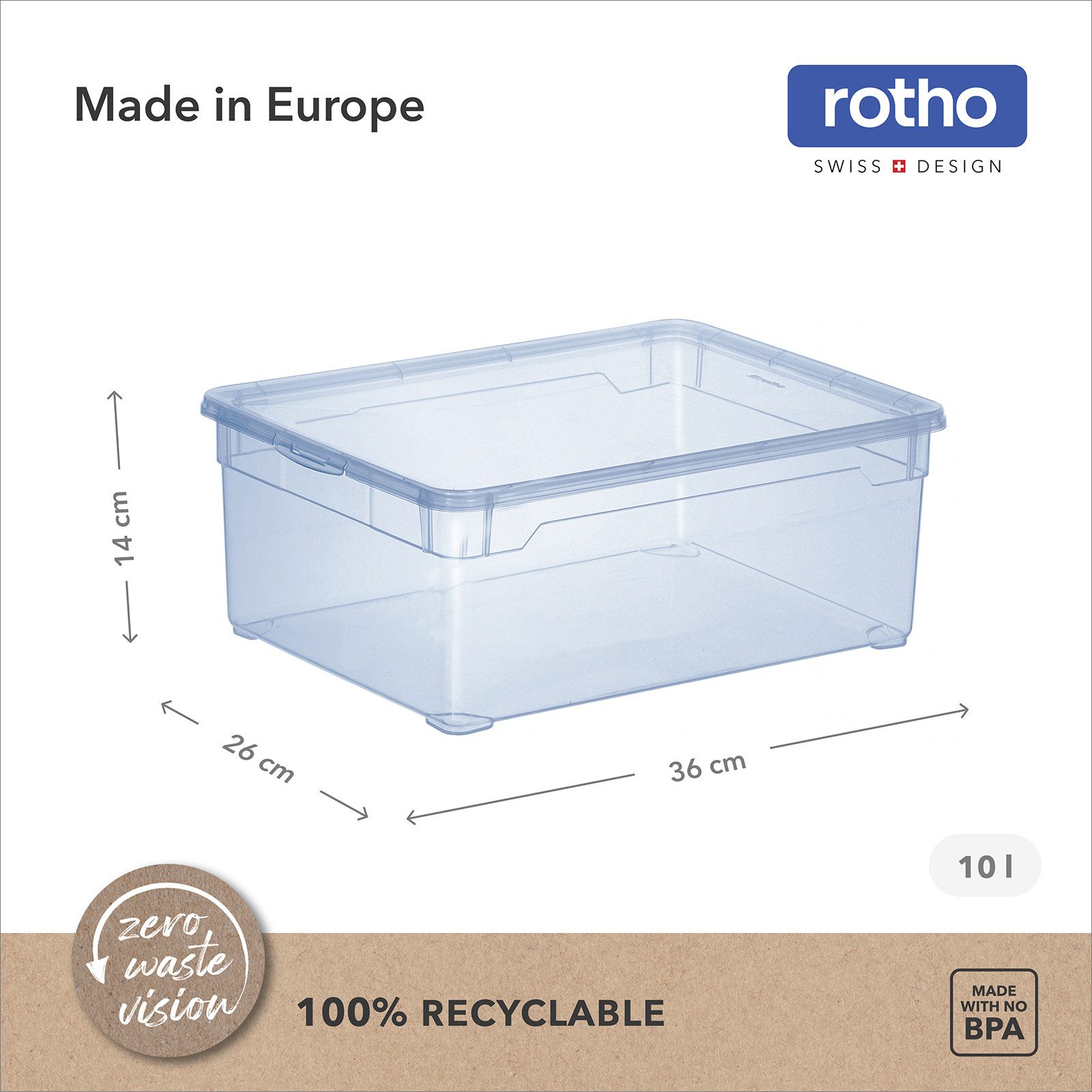 ROTHO Stapelbox Clear Box 10L Aufbewahrungsbox transparent stapelbar mit Deckel (Sichtboxen-Set, 6 St., 6er-Set), transparentes Design – Bild 4 von 5