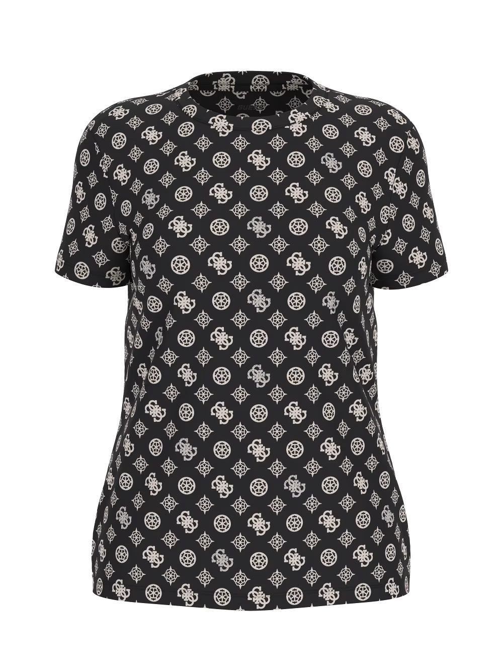 Guess T-Shirt GLORIA PEONY SS T-SHIRT - mit All-Over-Logo, Strasssteindetails - Rund