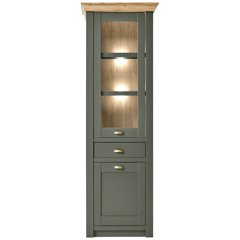 Lomadox Vitrine CINCINNATI-61 im Landhausstil grün mit Wotaneiche, B/H/T: 6 günstig online kaufen