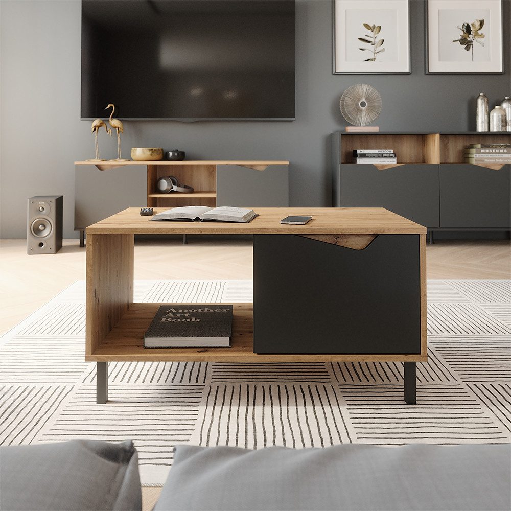 Vicco Couchtisch Marelle, Anthrazit/Artisan, 90 x 50 cm mit 1 Tür (1-St)