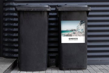 MuchoWow Wandsticker Griechenland - Meer - Terrasse (1 St), Mülleimer-aufkleber, Mülltonne, Sticker, Container, Abfalbehälter