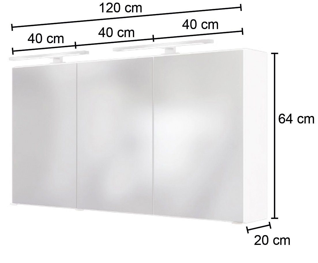 120 verstellbaren cm, Breite Matera HELD mit 6 Glasböden Spiegelschrank MÖBEL