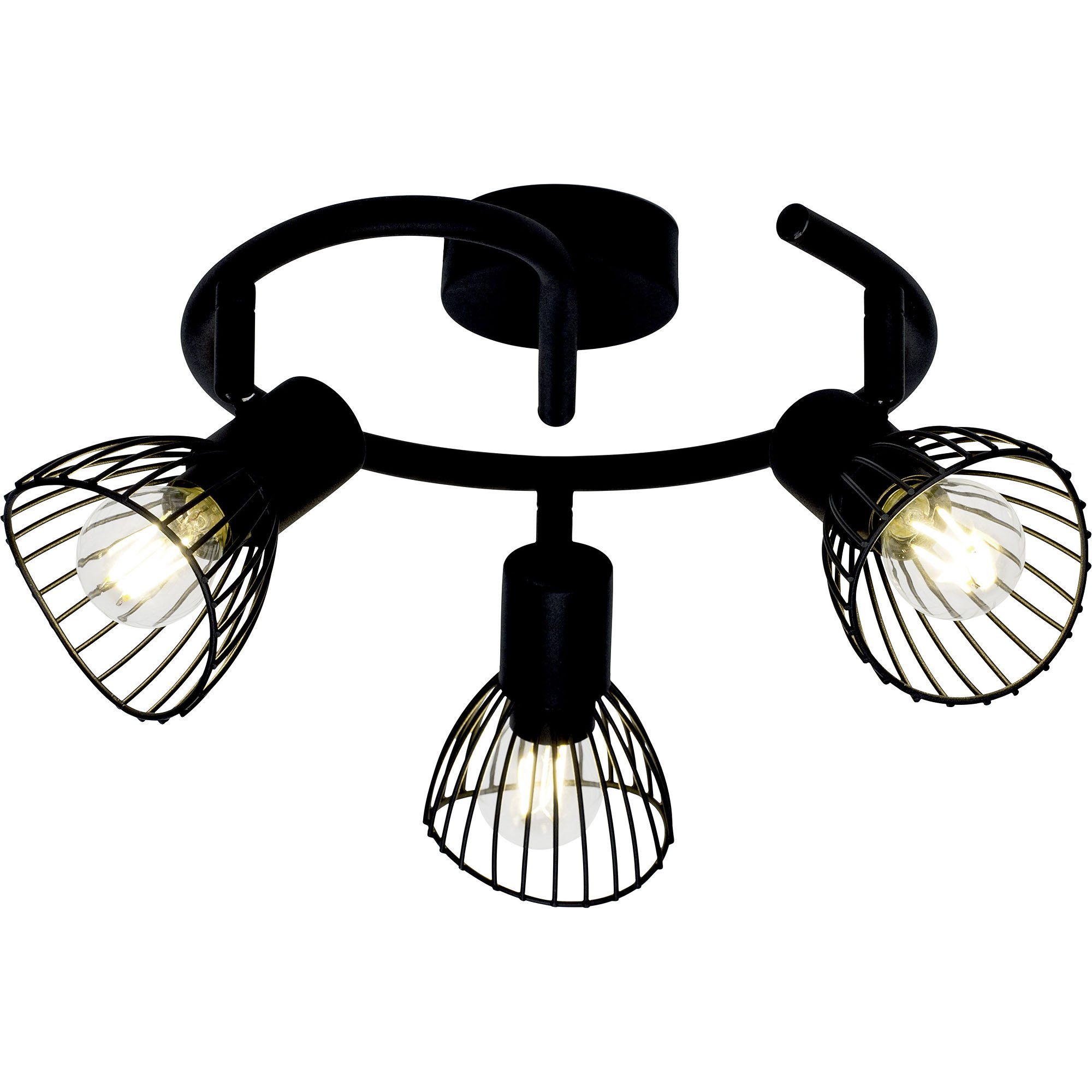 40W, Brilliant 3x E14, T Spotspirale Lampe Elhi, schwarz für 3flg D45, Elhi geeignet Deckenleuchte