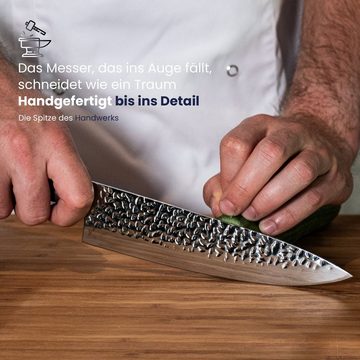 Shinrai Japan Damastmesser Kochmesser 20 cm - Japanisches Messer Gehämmertes Edelstahl, Handgefertigt bis ins Detail