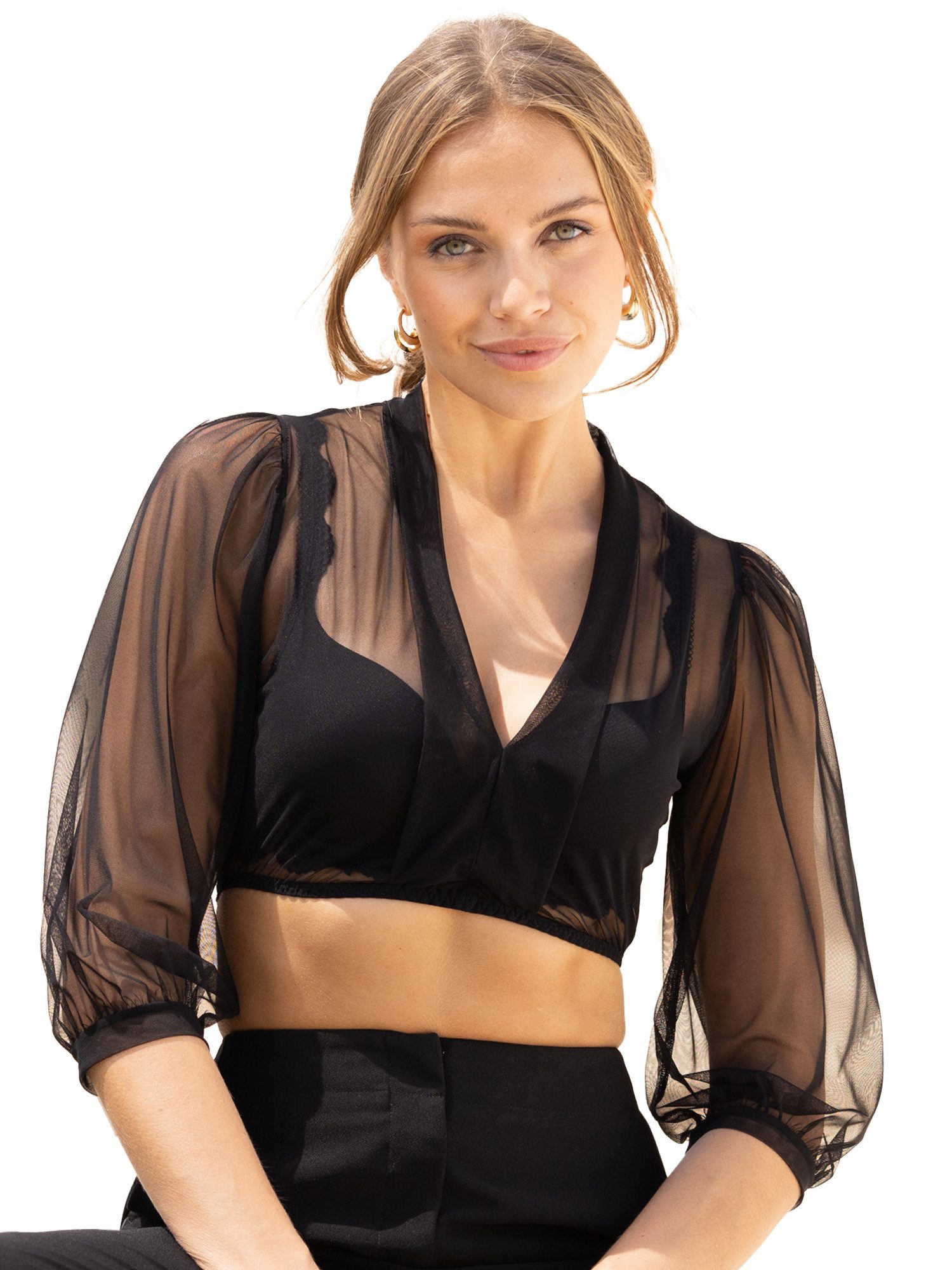 Nina Von C. Dirndlbluse Dirndl-Bluse 3/4 Arm Emilia (Stück, 1-tlg) tiefer V-Ausschnitt, feminine Puff-Ärmel