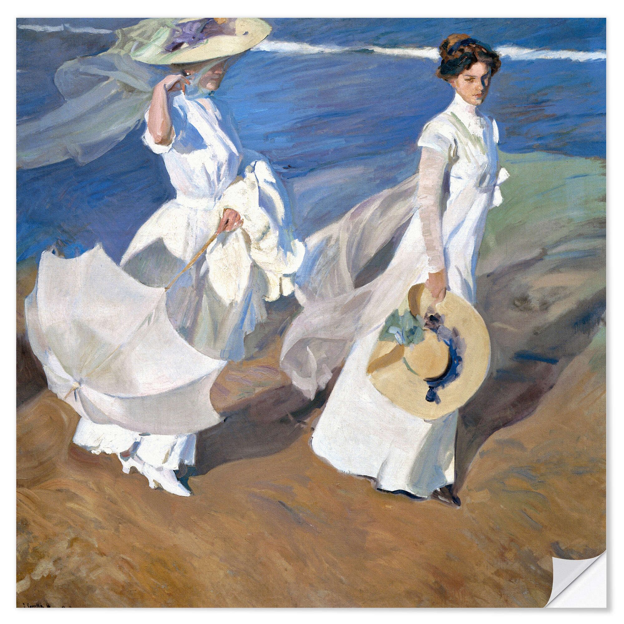 Posterlounge Wandfolie Joaquín Sorolla y Bastida, Spaziergang entlang der Küste, 1909, Wohnzimmer Maritim Malerei