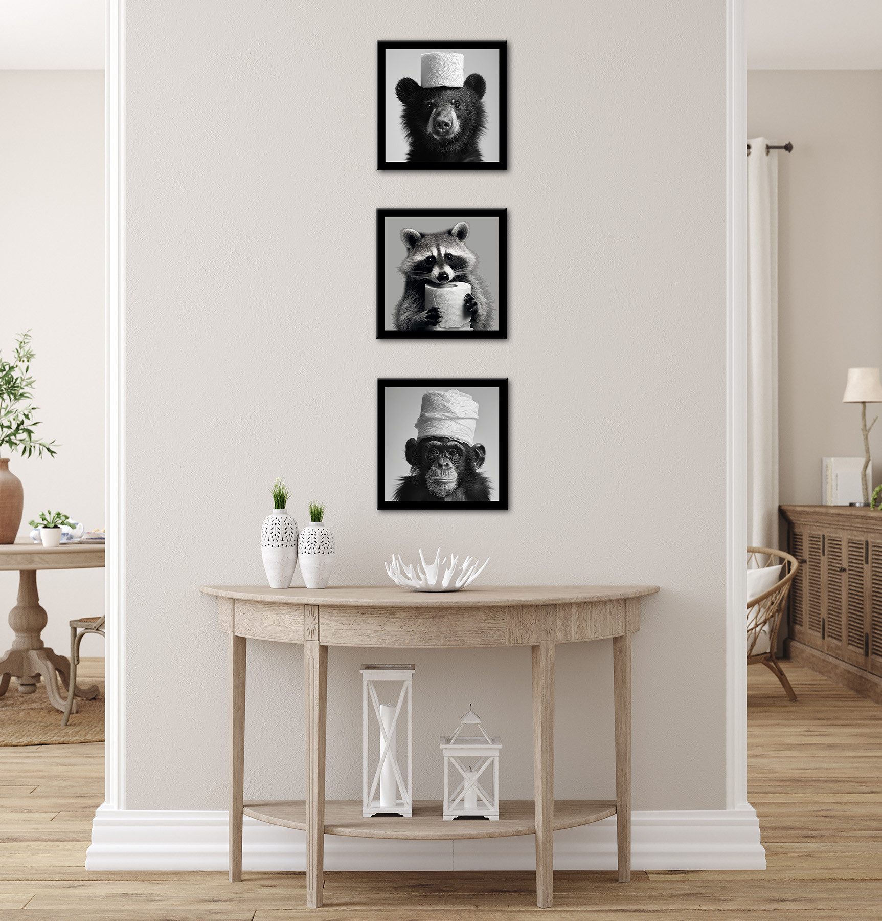 Bönninghoff Bild mit Rahmen 3er-Set WC Tiere 3x23x23 cm – Tiermotiv modern