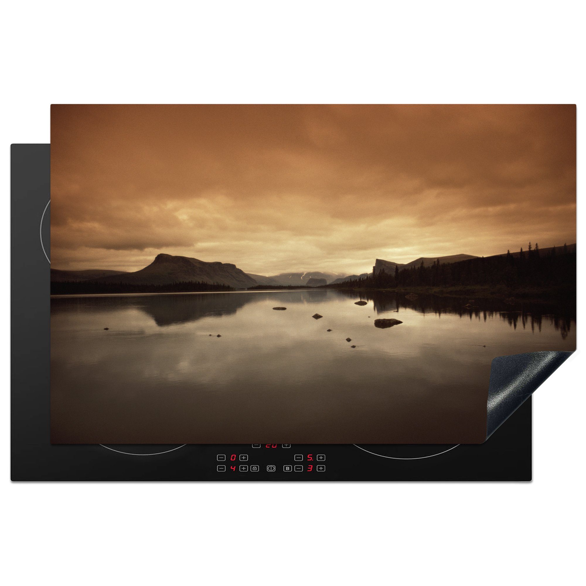 MuchoWow Herdblende-/Abdeckplatte Sonnenuntergang im Sarek-Nationalpark in Schweden, Vinyl, (1 tlg), 81x52 cm, Induktionskochfeld Schutz für die küche, Ceranfeldabdeckung