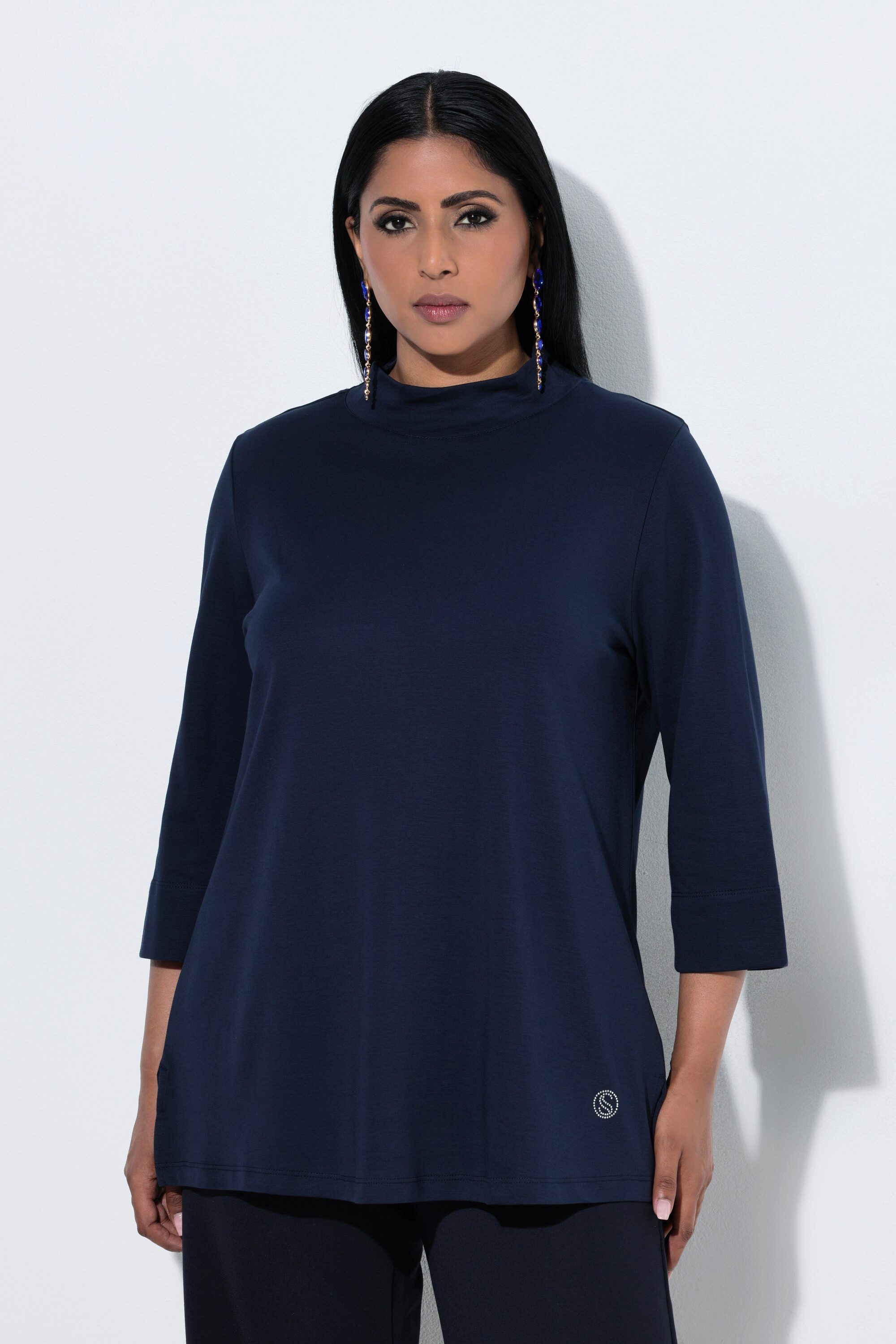 T-Shirt Shirt A-Linie Stehkragen 3/4-Arm Pima Cotton