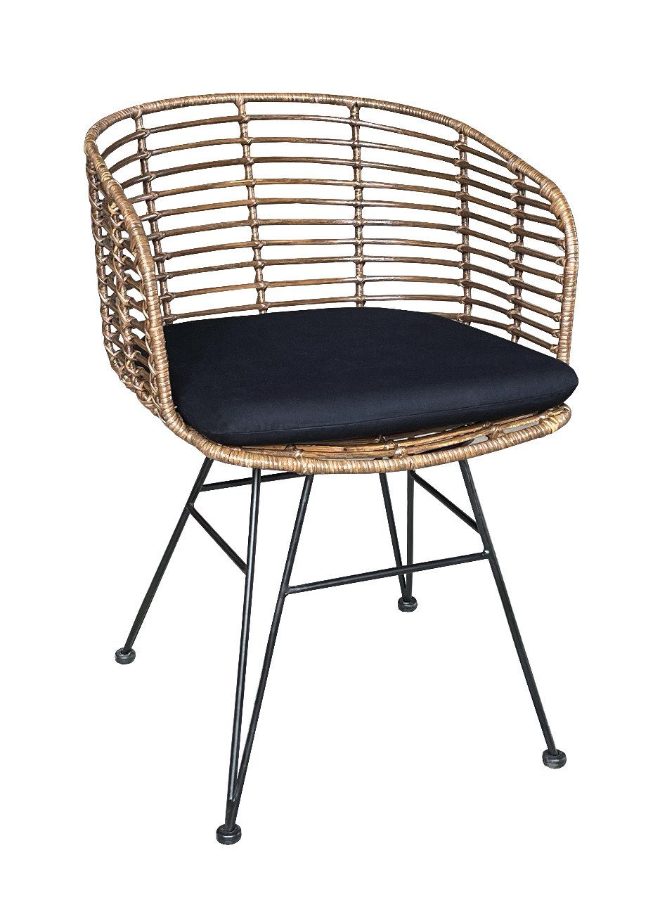 WOLF MÖBEL Esszimmerstuhl BALI Eisenstuhl CEKO Armlehne mit Rattan inkl. Kissen schwarz (53x58x78), BALI Eisenstuhl CEKO Armlehne mit Rattan inkl. Kissen schwarz