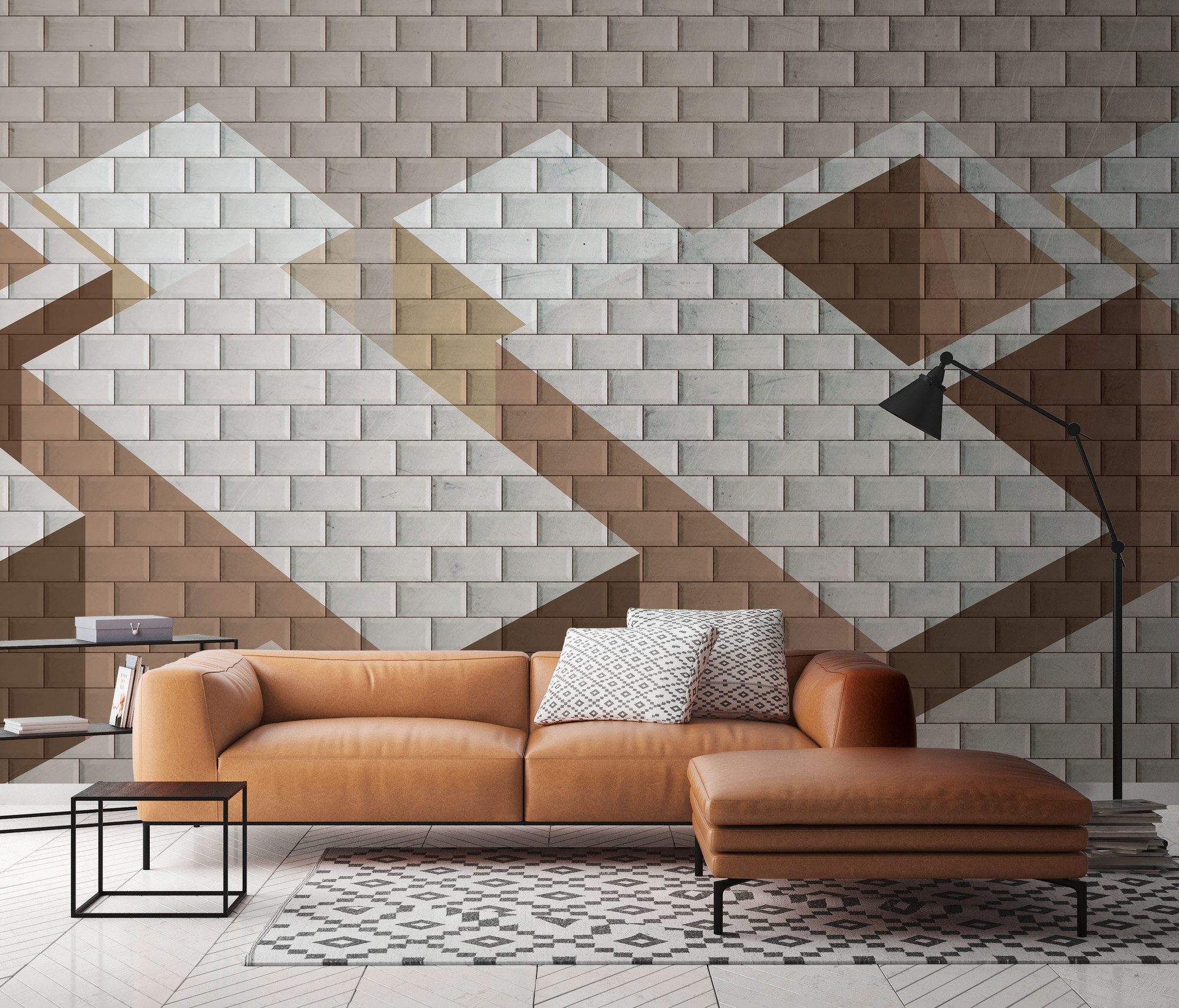 A.S. Création Vliestapete Geometrische 3D-Tapete Beige Braun Weiß Backstein, strukturiert, matt, (1 St)