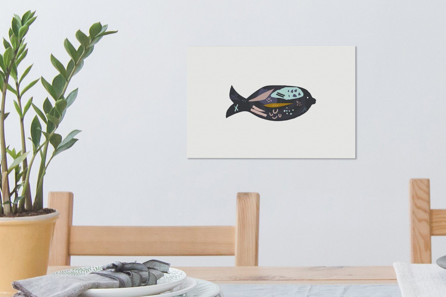 Fisch (1 30x20 Pastell, cm Aufhängefertig, - Schwarz OneMillionCanvasses® St), Leinwandbilder, Leinwandbild Wandbild - Wanddeko,