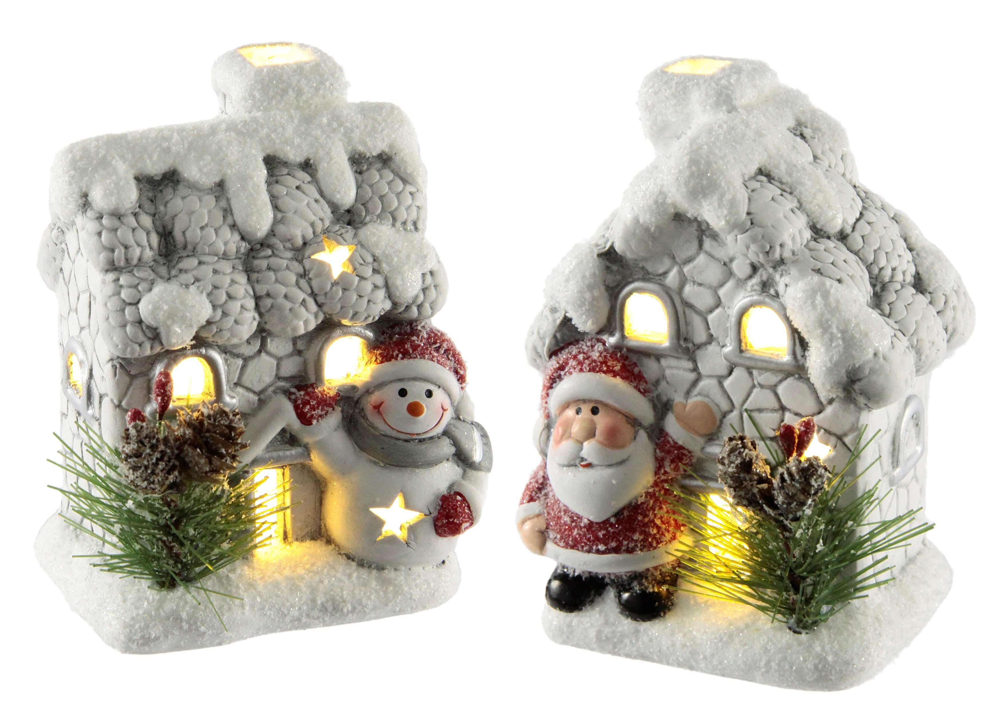LED-Dekofigur Haus mit Schneemann Nikolaus LED-Licht