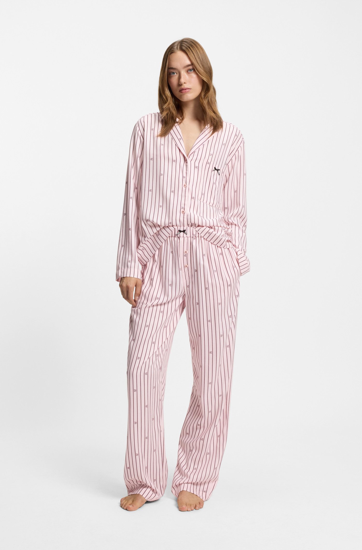 HUGO Pyjamahose SARTORIAL mit Streifen und gestapelten Logos, elastischer Bund