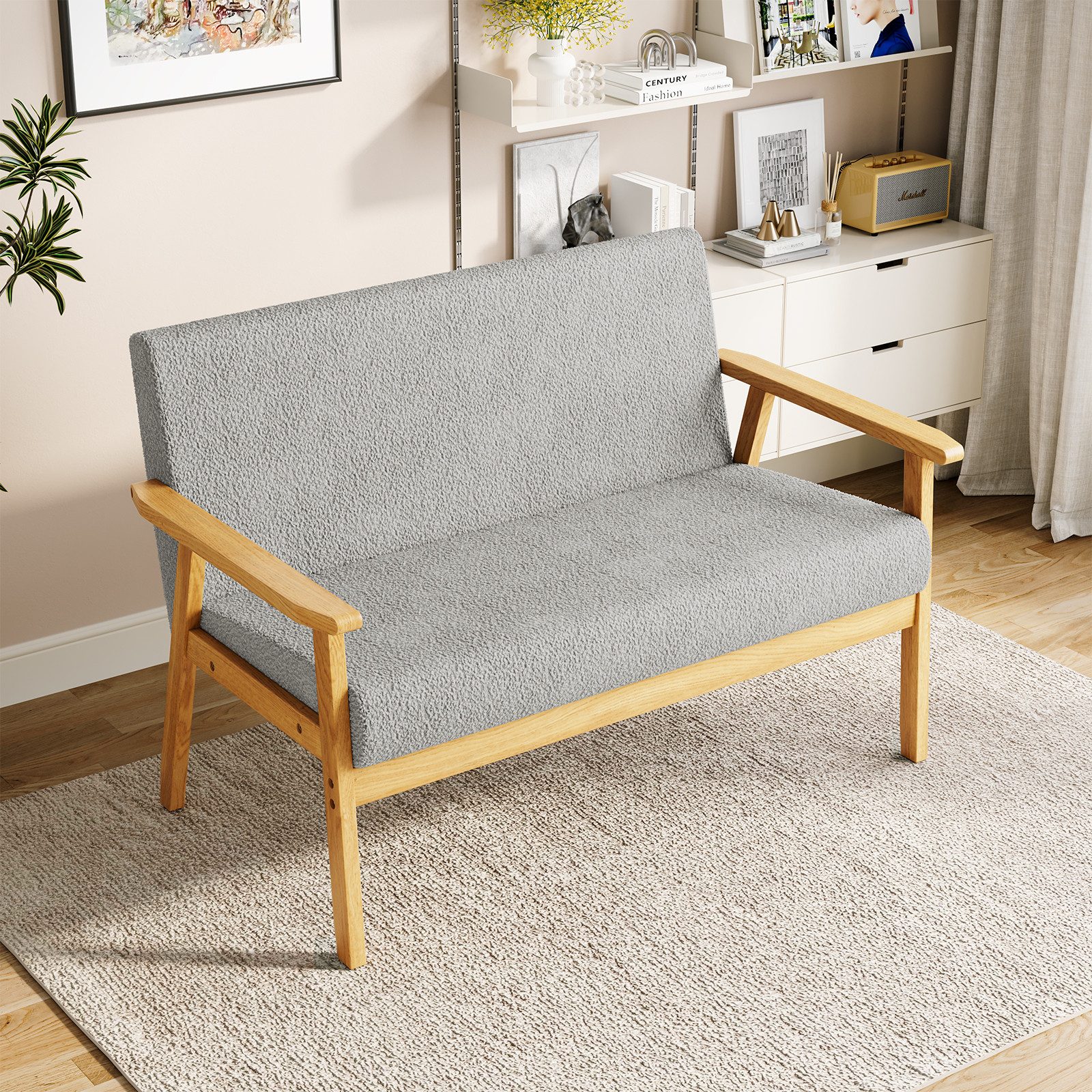 YOLEO 2-Sitzer Stoffsofa Couch mit Holz günstig online kaufen