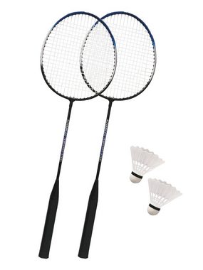 L.A. Sports Badmintonschläger Badminton-Set Advanced Federball-Spiel 2 Spieler Schläger Tragetasche, (Set, 5-tlg., mit Schläger, Bällen & Tragetasche), Schläger aus Stahl, Vorbespannt, Griff mit Grip-Tape