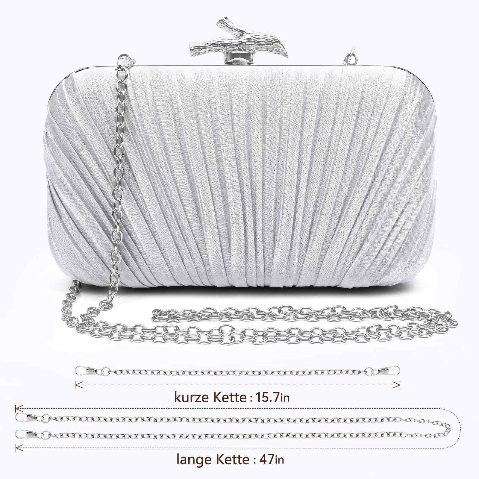 Zaewry Abendtasche Damen Clutch Elegant Abendtasche Brauttasche Tasche Handtasche, mit Kette für Hochzeit Party Prom – Bild 2 von 5
