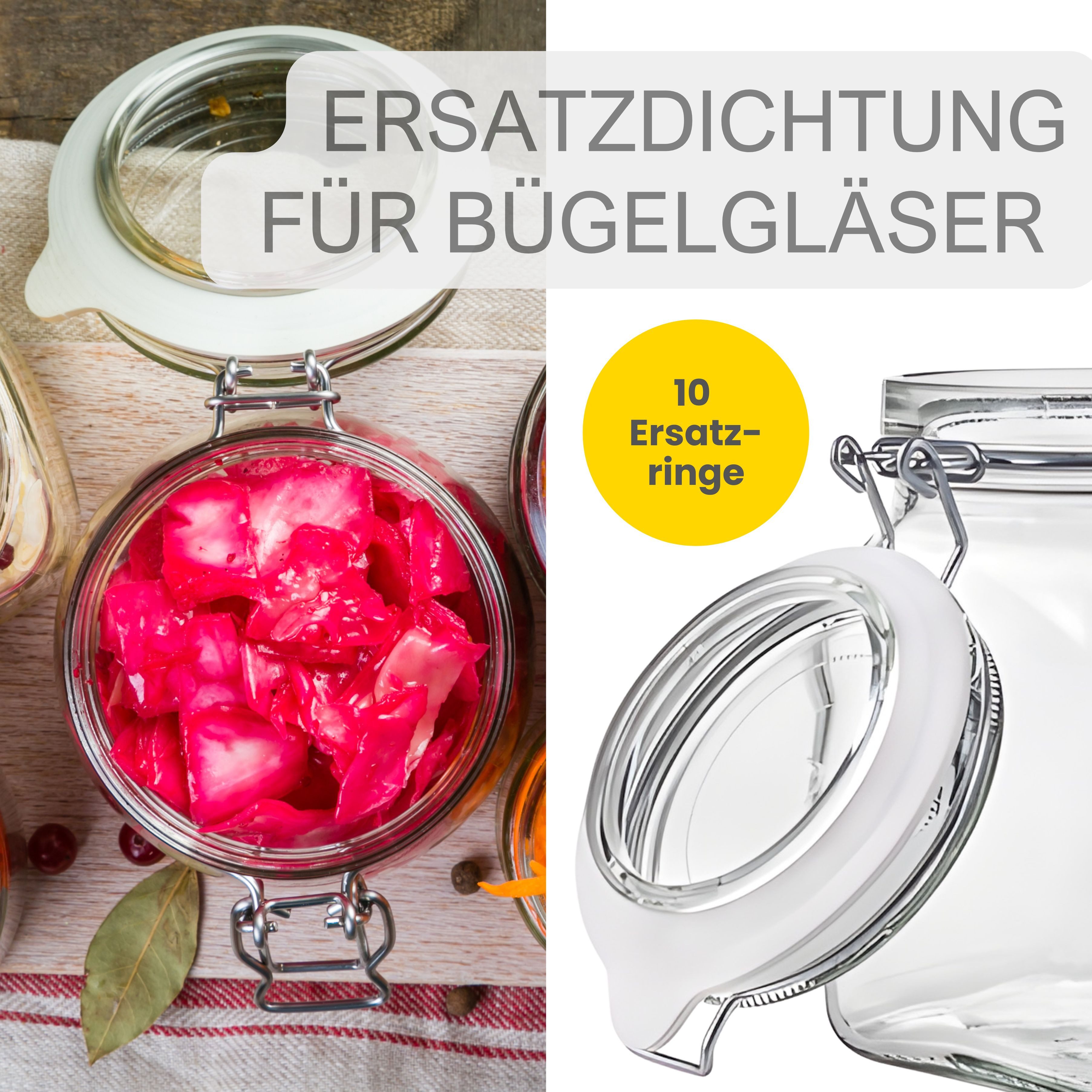 mikken Einkochring 10 weiße Gummiringe 68x94 mm für Bügelverschlussgläser 0,5–5 L, Kompatibel mit Bormioli Fido Bügelverschlussgläser 0,5–5 L