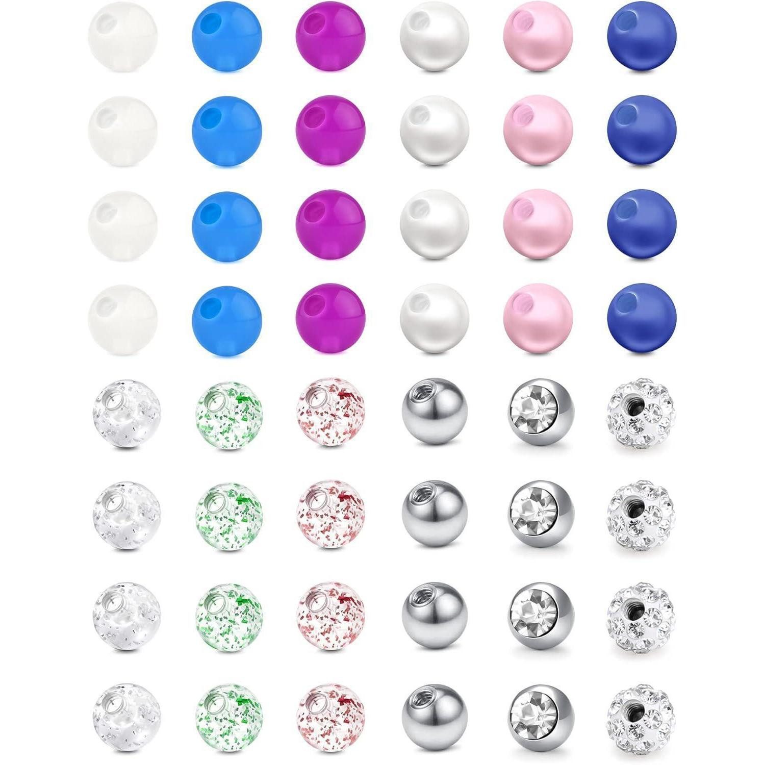 Piercing-Set Piercing Kugeln 14G 5mm 48 Stück Edelstahl Acryl Ersatzkugeln