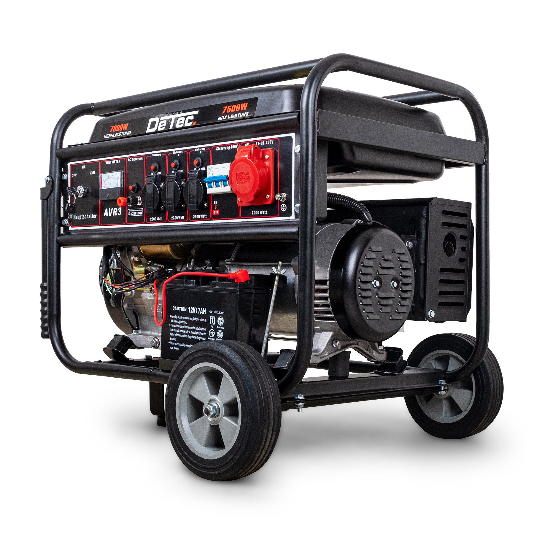 DeTec. Stromgenerator Benzin 7 kW DT-LB7500E-3 400V Starkstrom Generator E-Start 3-Phasen, 7,5 in kW, Strom Aggregat mit 18 PS Motor – Bild 2 von 5
