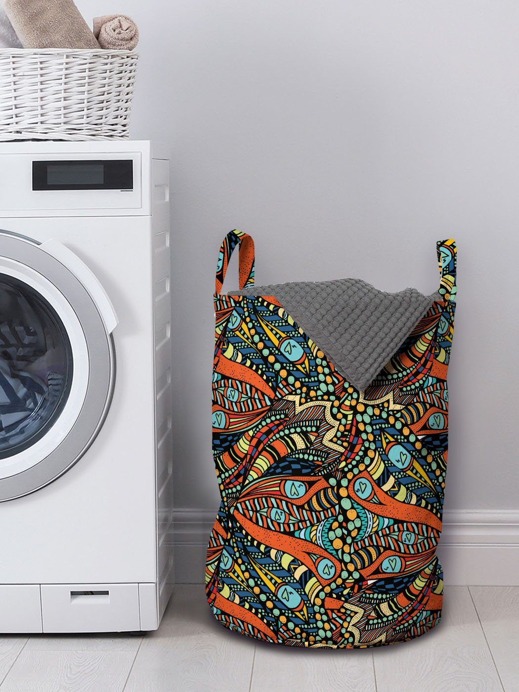 Abakuhaus Wäschesäckchen irre Wellen-Muster Kordelzugverschluss Wäschekorb Abstrakte Waschsalons, mit Griffen für