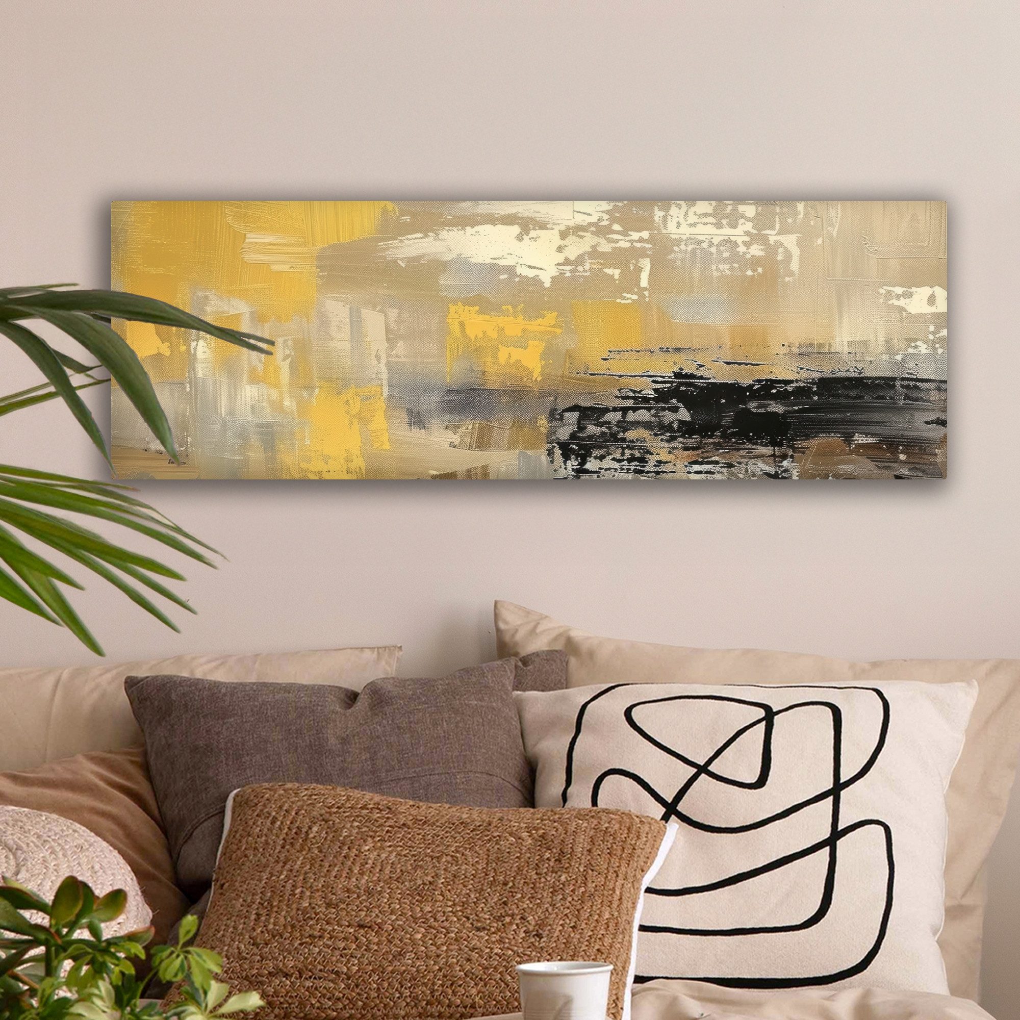 OneMillionCanvasses® Leinwandbild Panorama Abstrakt - Gelb - Modern - Beige günstig online kaufen