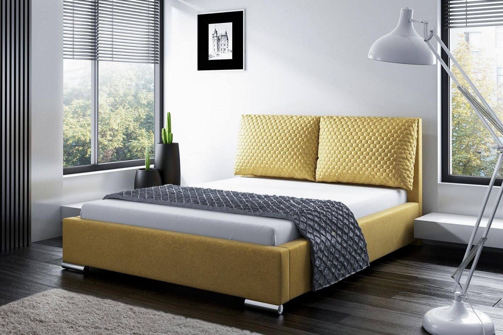 Design Doppel Schlafzimmer Gelb Modern Bettrahmen Bett, Hotel Bett Betten JVmoebel