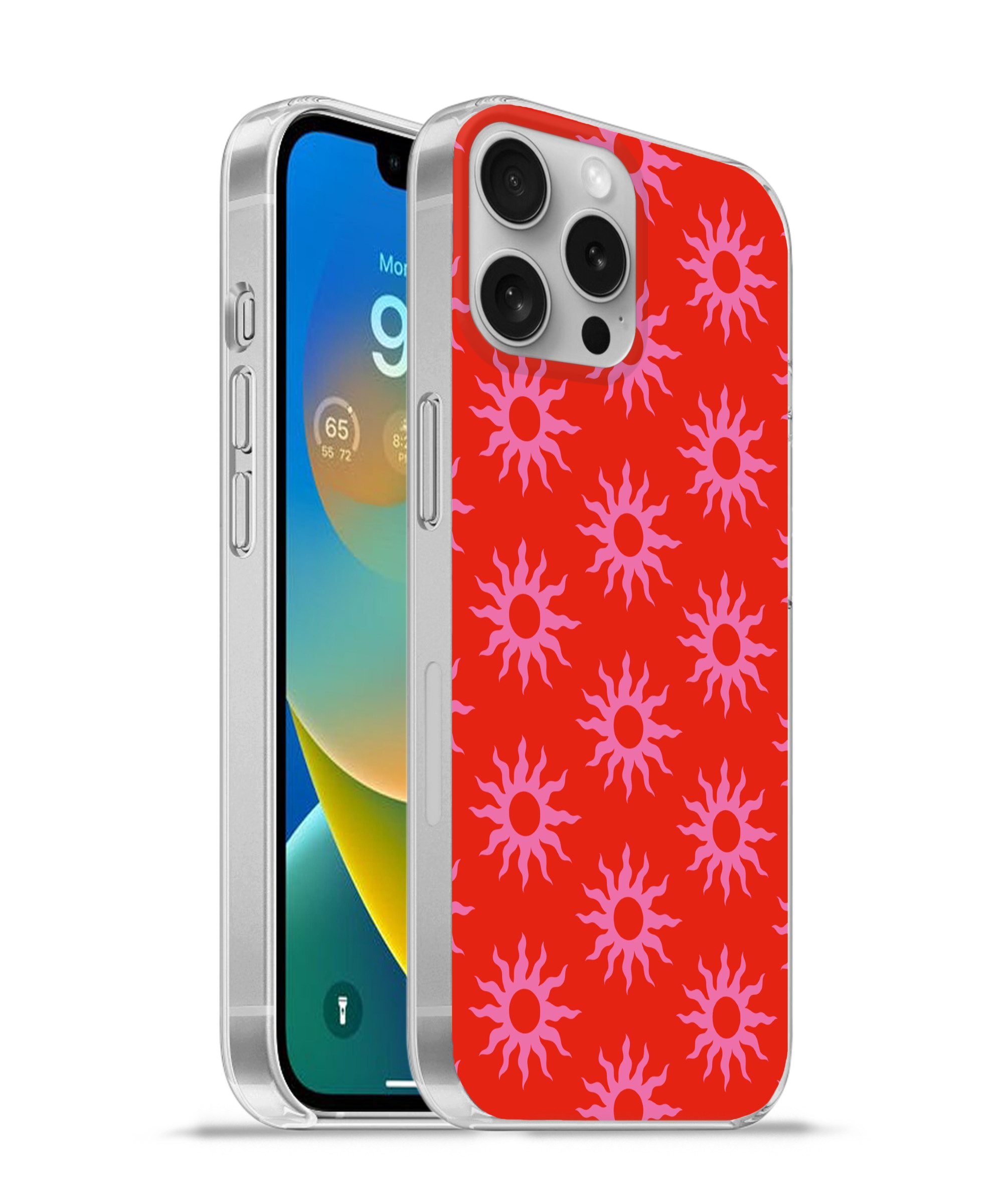 MuchoWow Handyhülle für Apple iPhone 16 Pro Max Sonnen - Rot - Rosa - Muster - Sommer, Smartphone-Bumper, Print, Handy Schutzhülle Dünn