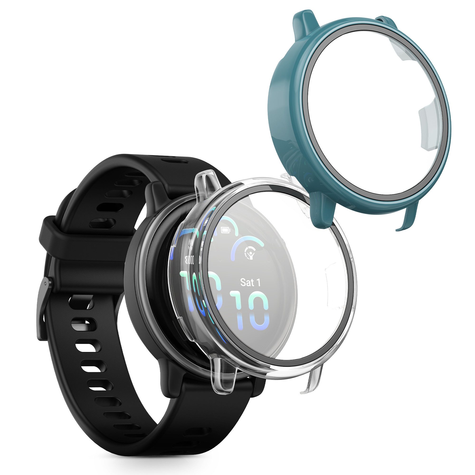 kwmobile 2x Glas Hülle für Garmin vivoactive 6 (42mm) / Active 6 Smartwatch, 2-tlg., Schutzhülle Fullbody Fitnesstracker Case Set aus Glas