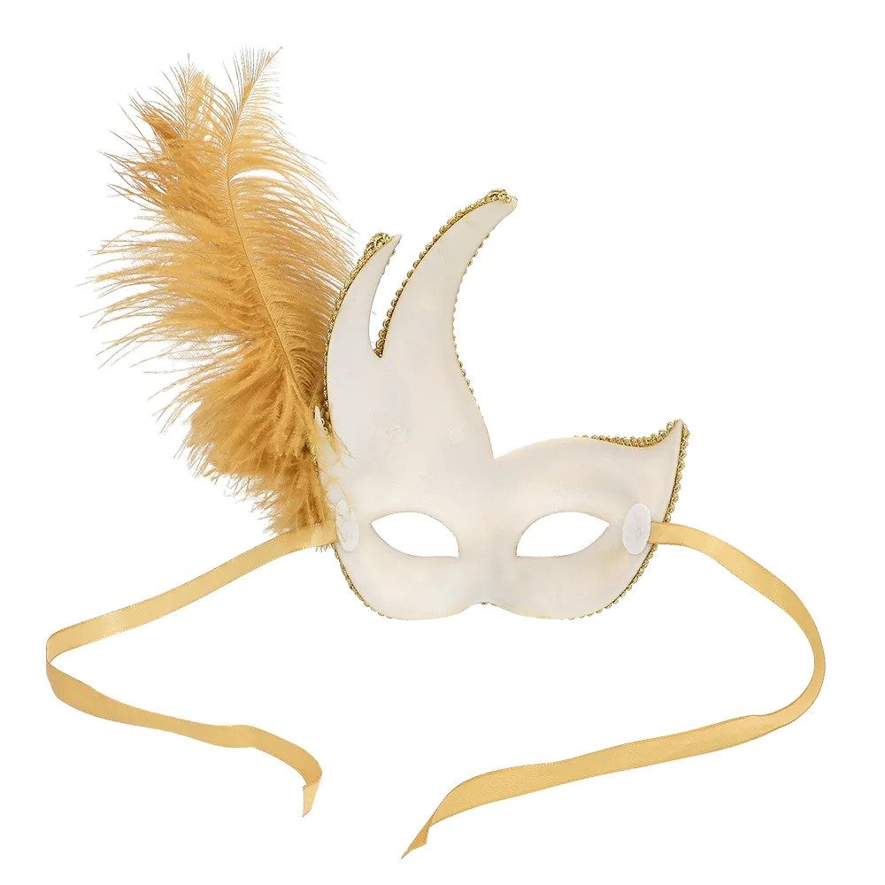 Boland Verkleidungsmaske Augenmaske Venice Prezioso goldfarben venezianische Maske mit Feder, Feine Ornamente, Satinband, echte Hahnen- und Straußenfeder