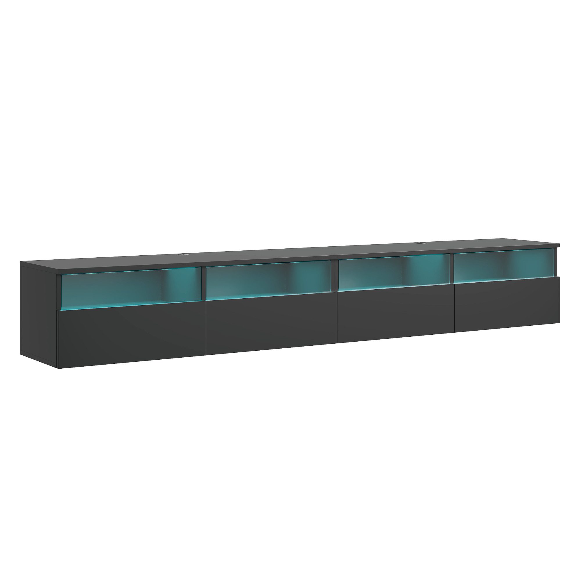 radelldar Lowboard mit LED-Beleuchtung, TV-Schrank, hängend (2 St), 200 cm breit, griffloses TV-Board, 4 Schubladen mit Acryl