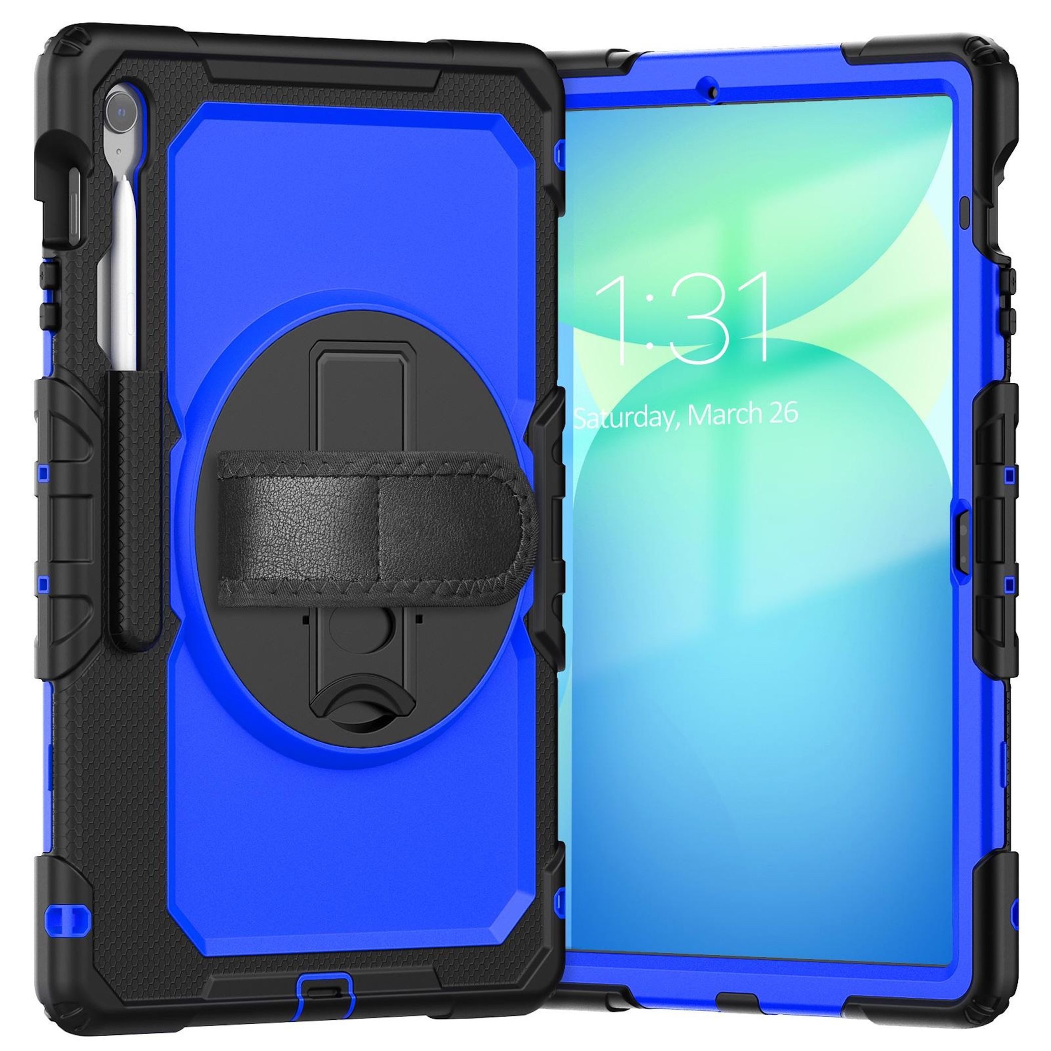 Wigento Tablet-Hülle Für Samsung Galaxy Tab S10 FE Plus Hülle Halter & Schultergurt Blau, Drehgriff, stoßfest, Schultergurt
