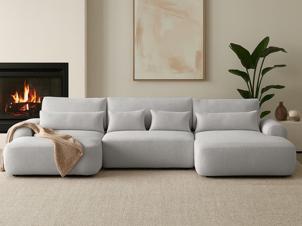 Beautysofa Ecksofa Oliver U-Form mit Schlaffunktion & Bettkasten, Großes Sofa mit Bouclé Stoff QUELLE, 6 Farben, Breite: 355 cm