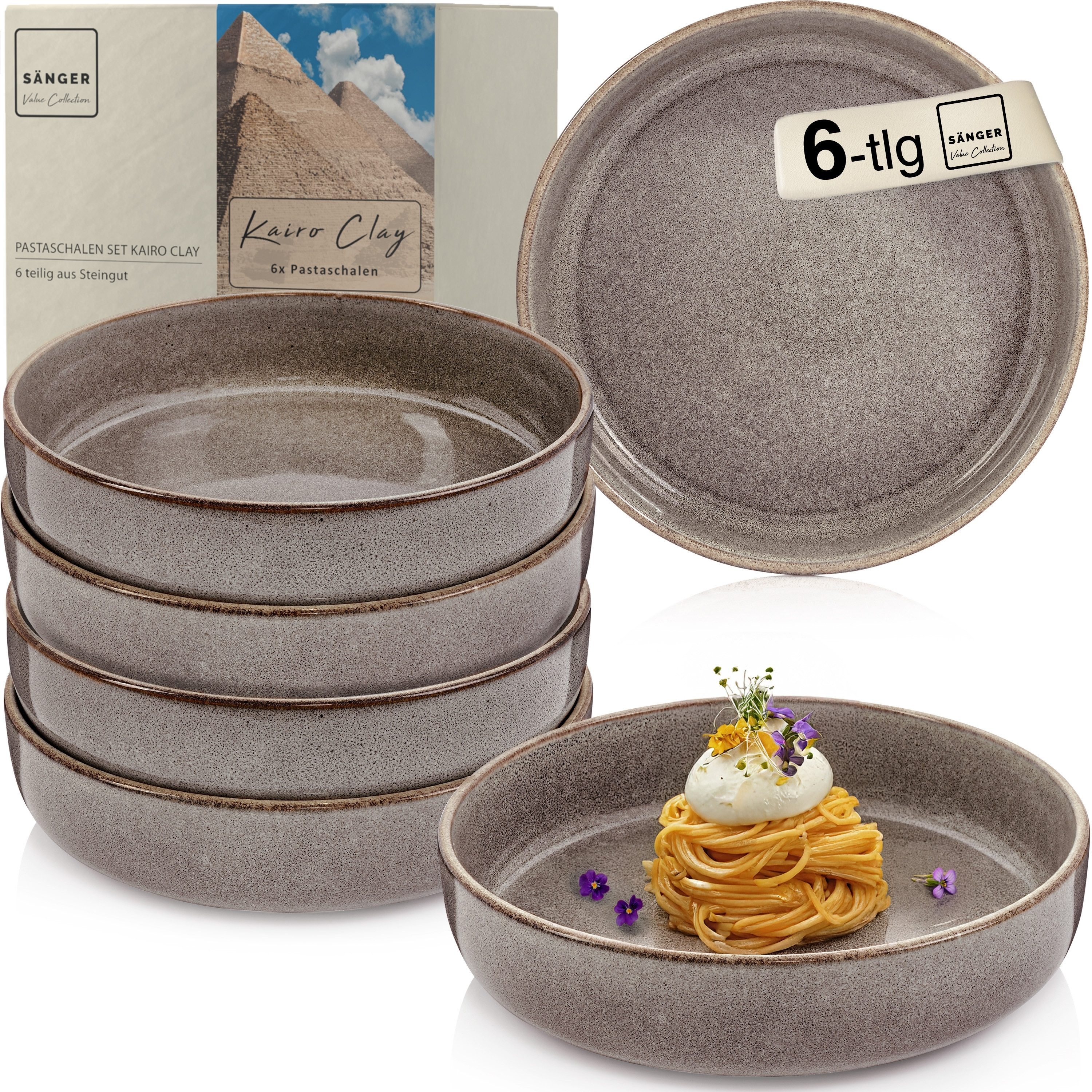 SÄNGER Teller Set Kairo, (6 St), 6 tlg. Pastaschalen Kairo Graphit, Handmade, VALUE COLLECTION